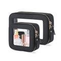 Clear Toiletry Bag and Mini Makeup Bag with Zipper Set is a Convenient, Waterproof Toiletry Bag for Travel and Essentials for Women on the Go(Black, M+MINI)