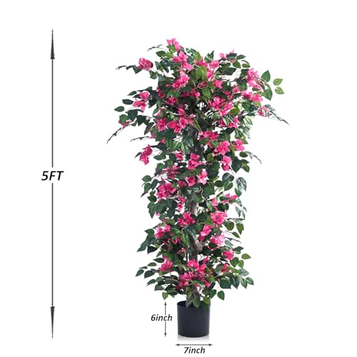 Pink Artificial Bougainvillea Tree - 5FT Faux Flower Tree for Indoor & Outdoor Decor