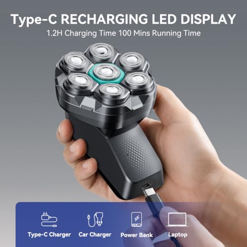 Kensen 7D Electric Head Shaver for Bald Men - Black, Waterproof Wet Dry Razor