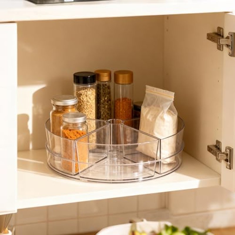 360¡Æ Rotating Makeup Organizer, 10.5" Clear Turntable Lazy Susan Organizer for Vanity, Bathroom Counter, Cabinet, Spinning Cosmetic Storage Holder with 5 Removable Dividers for Skincare