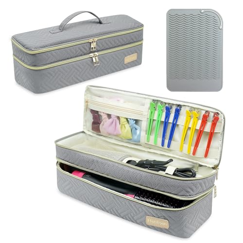 Double-layer Hair Tools Travel Bag and Heat Resistant Mat for Revlon One-Step Hair Dryer, Volumizer, Styler, Flat Irons, Straighteners, Curling Iron, and Haircare Accessories (Gray)