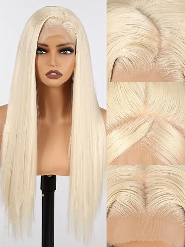 Topshe 24in Platinum Blonde 13x6 HD Lace Front Wig, Long Straight Synthetic Wig for Women