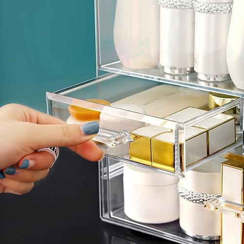 12.5in Clear Acrylic Makeup Organizer with Lid, Cosmetic Storage Drawer Box