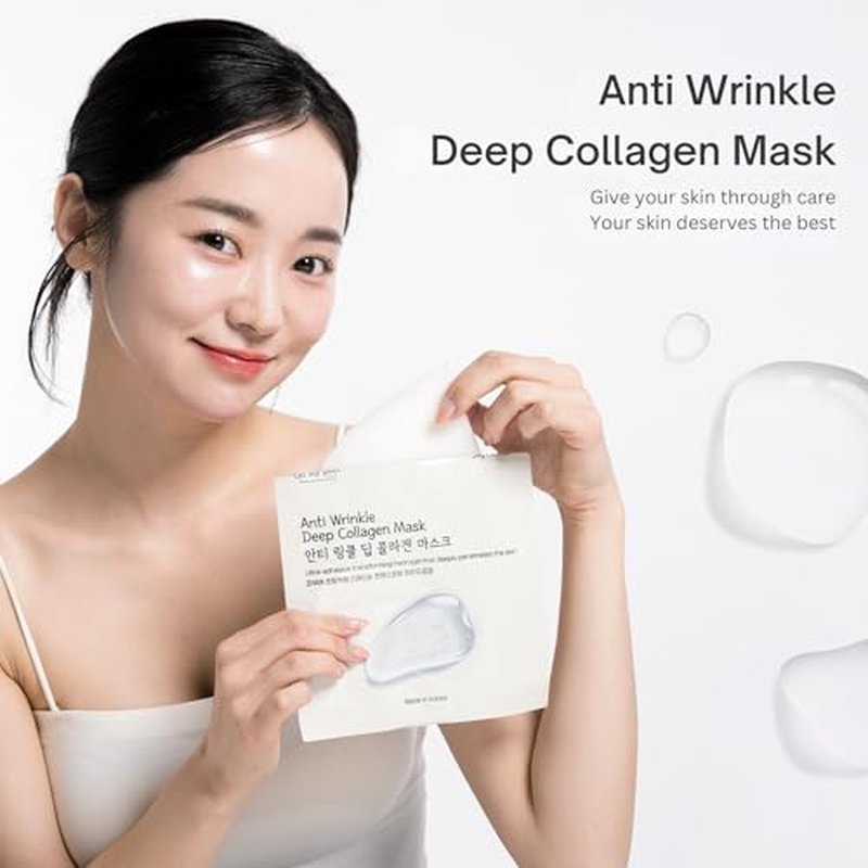 Collagen Hydrogel AntiWrinkle Deep Face Mask 4+1 EA Ultimate Hydration, Improves Skin Texture, Affordable Luxury, Glowing Skin, Reduces Fine Lines & Wrinkles, Made in Korea OHMYPURE (5, Deep Collagen)