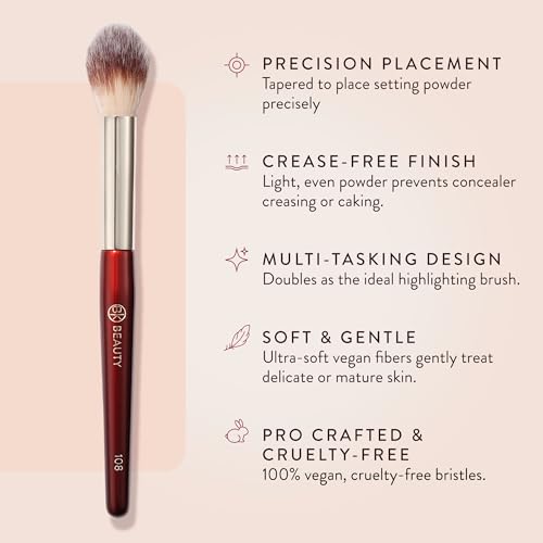 BK BEAUTY 108 PRECISION POWDER MAKEUP BRUSH ? Pro-Designed Tapered Brush for Precise Under-Eye Setting, Crease-Free Finish, and Subtle Highlighting