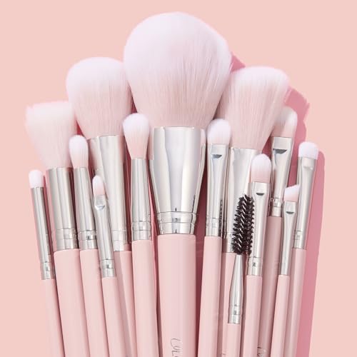 ColourPop Smoke 'N Roses Brush Roll Face & Eye Makeup Brush Set - Vegan Synthetic Bristles - Includes Holder - 14 Pieces