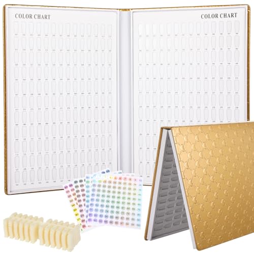 Gold 308 Nail Colors Display Book Set with False Nail Tips & Number Stickers