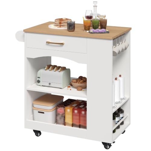 Kitchen Island Cart with Drawer & Open Shelves - Mobile Storage on Wheels