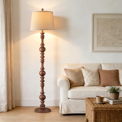 QiMH 61-Inch Vintage Farmhouse Floor Lamp with Wood Grain Finish