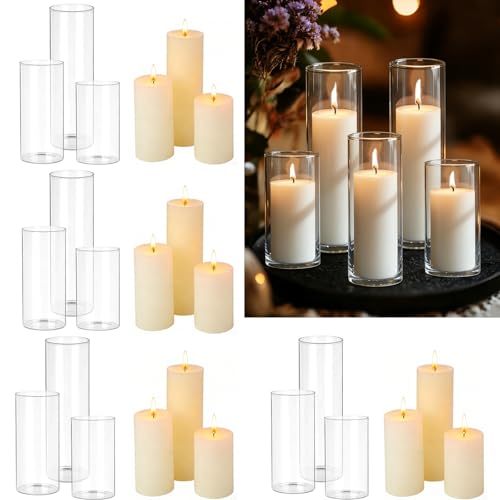 Qazcnd Ivory White 24-Piece Pillar Candle & Glass Hurricane Holder Set