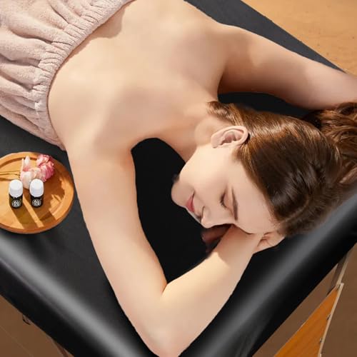 PU Leather Massage Table Cover Protector Wipeable Massage Bed Cover Made of 4-Ways Elastic 100% Waterproof Material, Machine Washable, Fit Rectangular Tables 28-32" Wide (Black, 1Pcs)
