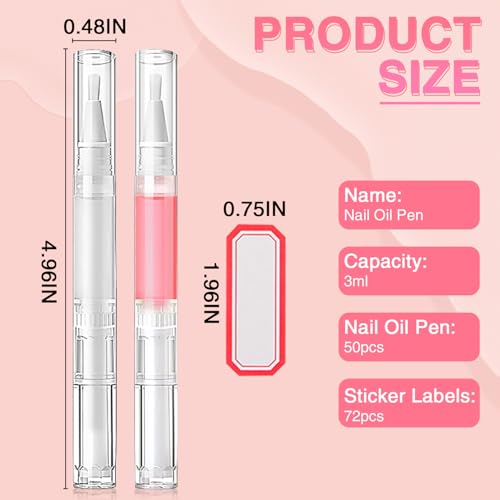 50Pcs Empty Nail Oil Pens with Labels - Portable Cuticle Oil Applicators for Nail Growth