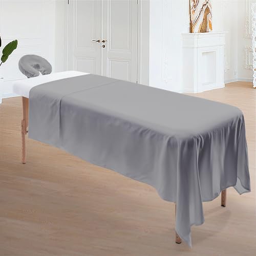 Massage Table Cover Set, Microfiber Material, Pocket-Style Blanket Protector, Fitted Sheet, Face Rest Cover (Grey)