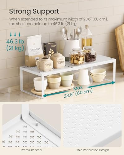 SONGMICS Expandable & Stackable Spice Rack Set - Matte White Steel Kitchen Organizer, Set of 4