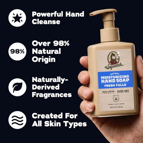Dr. Squatch Moisturizing Hand Soap - Tough on Dirt + Grime - Clean Ingredient, Gentle for all Skin Types - Moisturizing + Non-Drying - Fresh Falls (8 fl oz, 3-Pack)