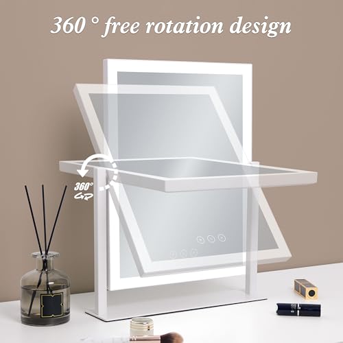 YUMELIVI Hollywood Vanity Mirror with Lights, 16.7"x13.2", 3 Color Modes, Smart Touch Control, 360 Rotatable, Perfect for Bedroom Vanity or Dressing Room