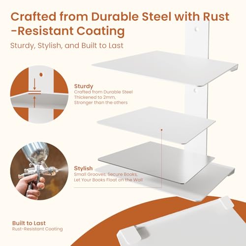 White 8-Tier Invisible Floating Bookshelves Wall Mount 4 Pack