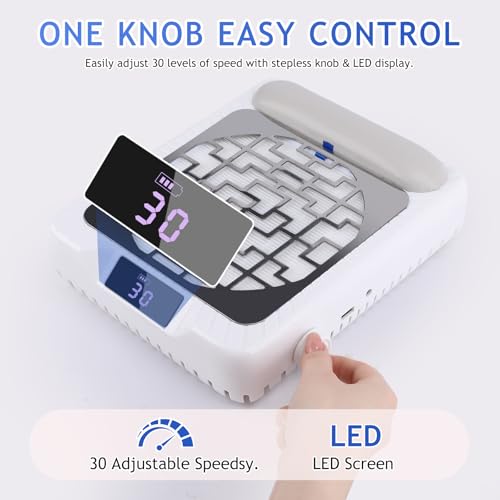 Rechargeable Nail Dust Collector White-2, Portable & Adjustable Nail Vacuum with LED Display