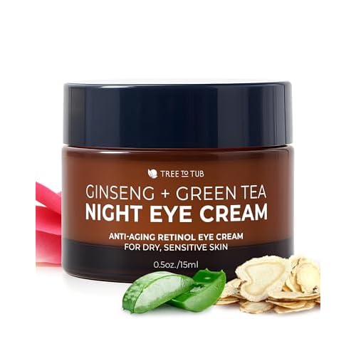 Tree to Tub Retinol Under Eye Cream for Dark Circles, Puffiness, Wrinkles, Bags Under Eyes - Sensitive Skin Night Eye Moisturizer for Women & Men w/Hyaluronic Acid, Organic Green Tea, Natural Ginseng