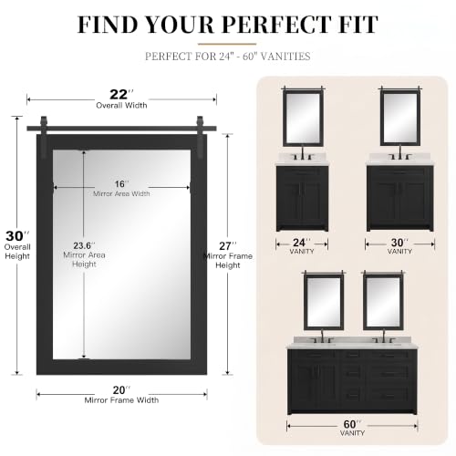 PAIHOME Black Farmhouse Bathroom Vanity Mirror 22x30 with Wooden Frame - Variation of THIS listing