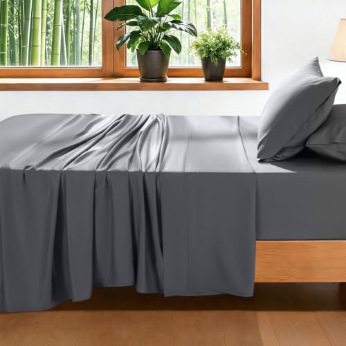 AiAngu Dark Grey King Bamboo Rayon Sheet Set - Extra Deep Pocket 4Pcs