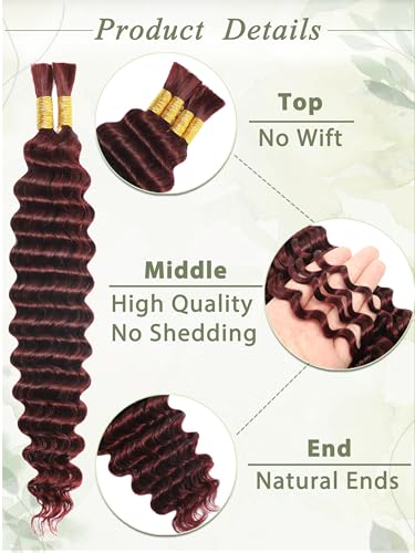 99J Burgundy Human Braiding Hair for Boho Deep Wave Braids - 18 Inch, 2 Packs
