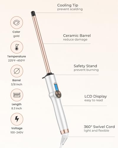 Hoson 1/2 Inch Curling Wand Iron with Long Ceramic Barrel No Clamp - Dual Voltage
