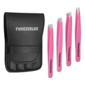 Tweezers Set - Professional Stainless Steel Tweezers for Eyebrows - Great Precision for Facial Hair, Splinter and Ingrown Hair Removal (PINK)