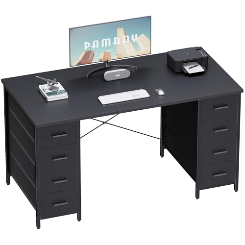 Pamray 47 Inch Computer Desk with 8 Fabric Drawers - Matte Black