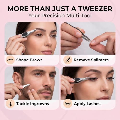 Precision Facial Hair Tweezers with Slant Tip - Eyebrow Plucker for Women and Men