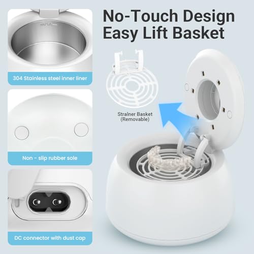 White Ultrasonic Retainer & Denture Cleaner 45kHz Digital Timer 200ML Stainless Steel