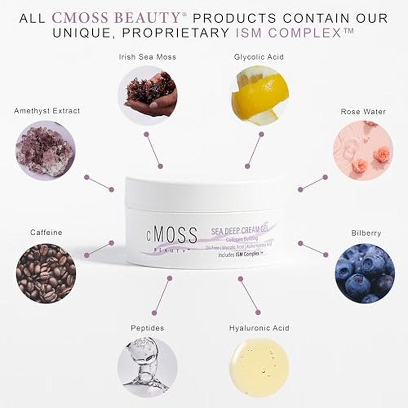 Collagen Boosting Sea Moss Cream Gel for Radiant Plump Glass Skin ? Deep Hydration, Smooth Fine Lines with Glycolic Acid, Hyaluronic Acid & Vitamins A,C,E ? Anti-Aging Lightweight All Skin Types