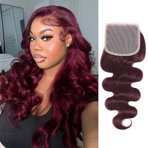 99J Burgundy Body Wave Lace Closure 12 Inch Human Hair - Free Part, Virgin Remy