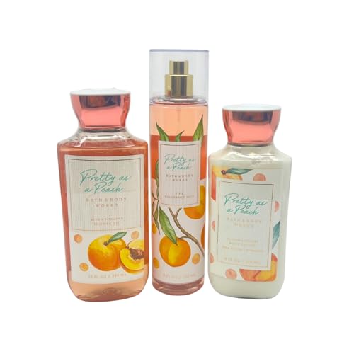 Bath & Body Works Pretty as Peach - 3pc bundle - Gift Pack for Holiday - Shower Gel 10 oz - Fine Fragrance Mist 8 oz - Body Lotion 8 oz