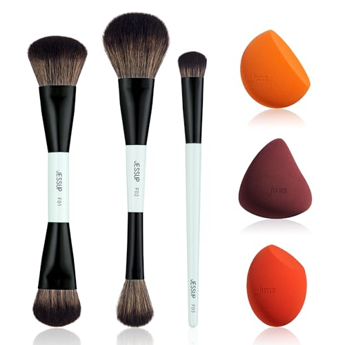 Jessup Double Sided Makeup Brushes Set T502 Bundled with Makeup Sponge Set SP013