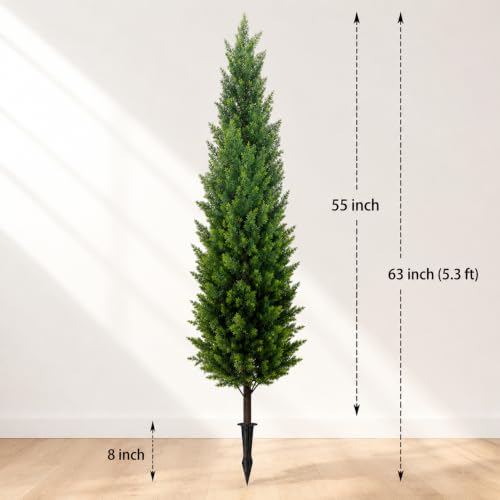 Artificial Cedar Topiary Trees 5ft Set of 2 - Outdoor Greenery with Ground Spikes