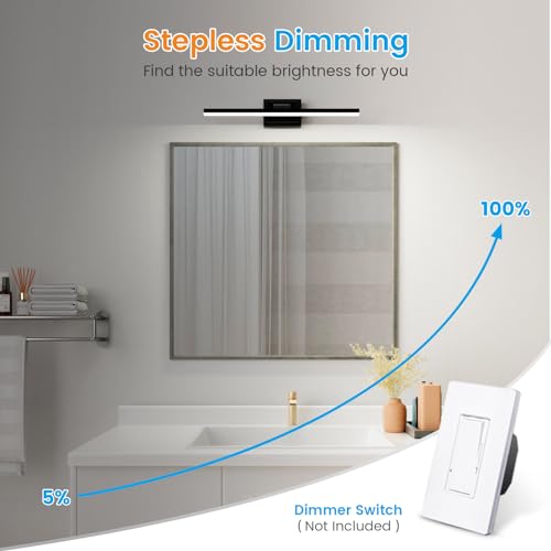 Black 24-Inch Dimmable Bathroom Vanity Light with Rotatable Head - 5 CCT LED Over Mirror