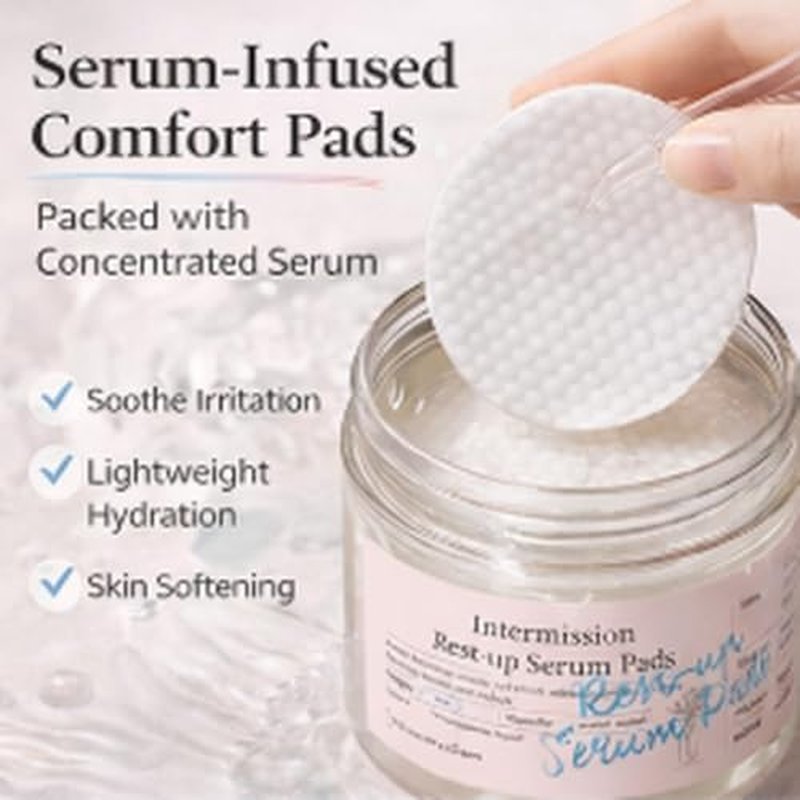 INTERMISSION Rest-Up Serum Pads ? Gentle Daily Calming Facial Pads with Niacinamide & Centella, Lightweight Hydration for Sensitive Skin, Multi-Use Toner Pads for Face, 60 Pads