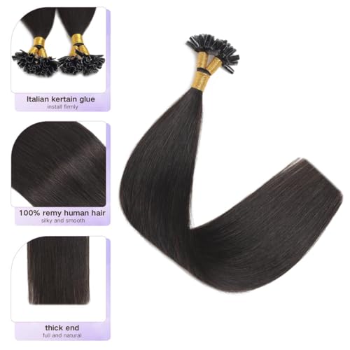 U Tip Hair Extensions Human Hair Black #1B 14 Inch - Natural Black, Keratin Tips