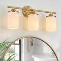Gold 3-Light Bathroom Vanity Light Fixture with Milk White Shade - 22.8 Inch