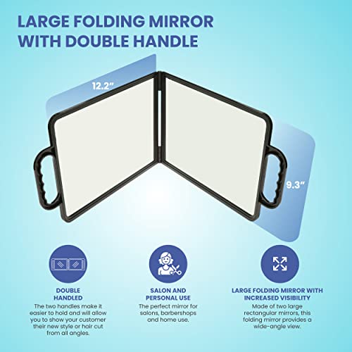 Large Folding Mirror with Dual Handles - Rectangular Salon/Barber Mirror