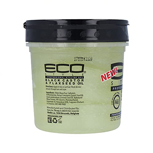 Ecoco Eco Style Gel - Black Castor Flaxseed Oil - Long Lasting Shine - Nourishes And Repairs Damaged Hair - Promotes Healthy Scalp - Provides Superior And Weightless Hold - Effortless Style - 16 Oz
