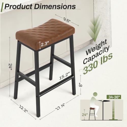 Counter Height Bar Stools Set of 3 Brown Saddle Seat Modern Dining Chairs