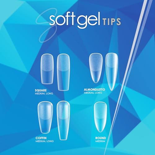 Long Square Soft Gel Tips - Pre-Roughened, 550 pcs, Flexible Nail Tips