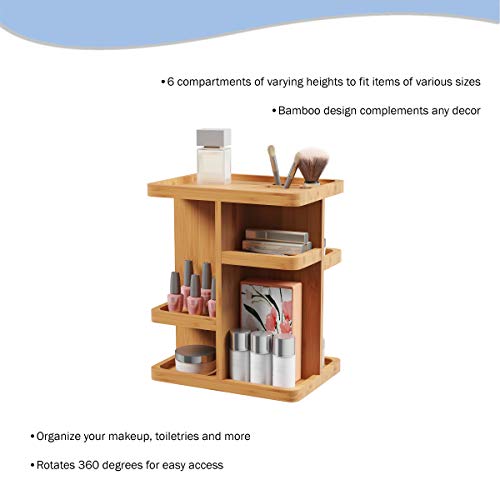 Makeup Organizer - Rotating Eco-Friendly Compact Modern Bamboo Skincare Cosmetic and Vanity Carousel for Bedroom, Bathroom, and Dorm by Lavish Home