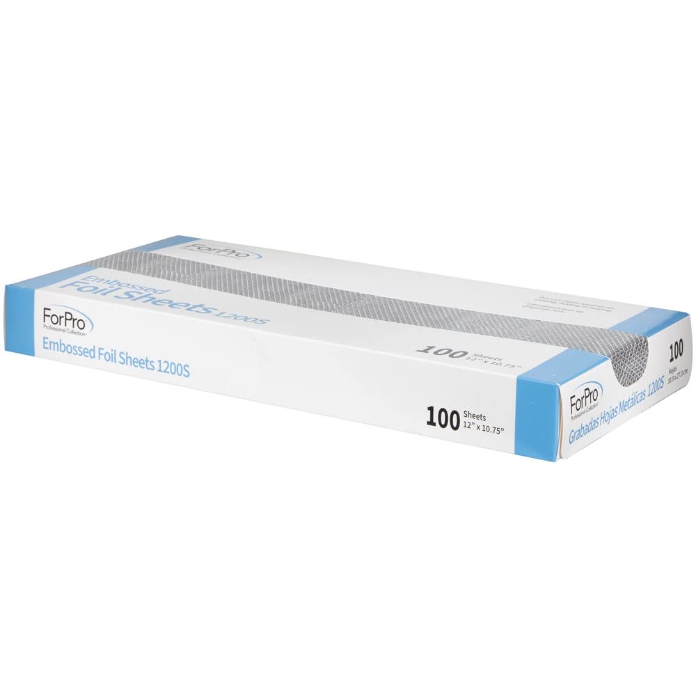 ForPro Professional Collection Embossed Foil Sheets 1200S, Aluminum Foil, Pop-Up Dispenser, for Hair Color Application and Highlighting Services, Food Safe, 12” W x 10.75” L, 100-Count