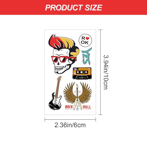 65 Pieces Rock N Roll Temporary Tattoos, Rock Star Birthday Party Decorations Supplies Favors Gifts, Born to Rock Tattoo Stickers for Kids Boys Girls Classroom School Prizes Rewards