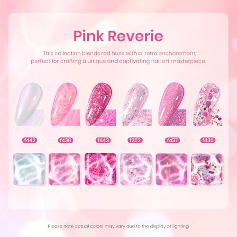 Beetles Gel Nail Polish Set ? 6 Pink Shades with Shimmer & Glitter Soak Off UV LED Gel Polish Kit Long Lasting Pink Reverie Collection DIY Home Salon Manicure Gift for Women & Girls