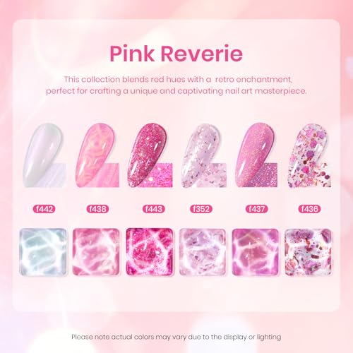 Beetles Gel Nail Polish Set ? 6 Pink Shades with Shimmer & Glitter Soak Off UV LED Gel Polish Kit Long Lasting Pink Reverie Collection DIY Home Salon Manicure Gift for Women & Girls