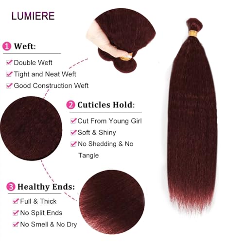 AiPliantfis #99J Burgundy 14 Inch Yaki Straight Human Hair Bundles - Brazilian Virgin Remy